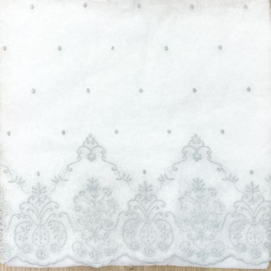 Tul cenefas bordadas gris Elsa. Ancho 135 cm - 3