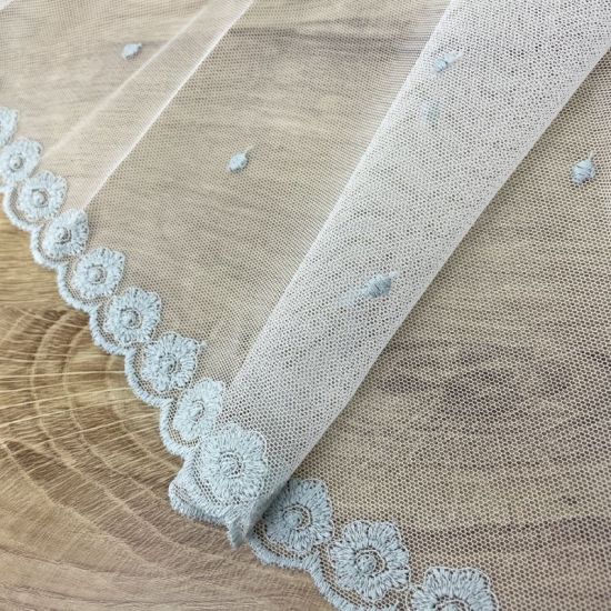 Tul cenefas bordadas gris Elsa. Ancho 135 cm - 2