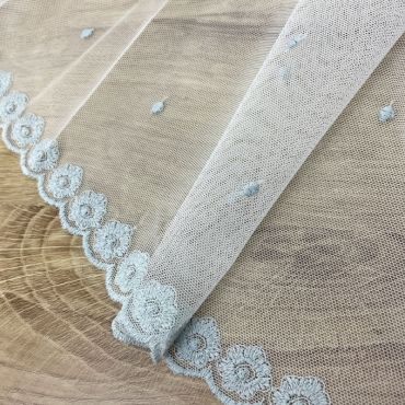 Tul cenefas bordadas gris Elsa. Ancho 135 cm - 2