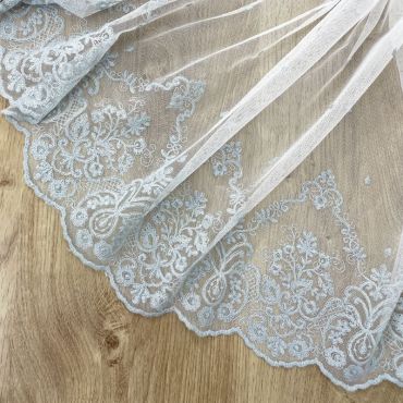 Tul cenefas bordadas gris Elsa. Ancho 135 cm - 4