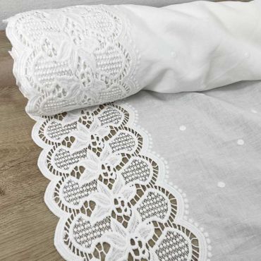 Lino Blanco Cenefas Bordadas y Bodoques. Ancho 140 cm - 3
