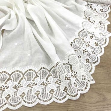 Lino Blanco Cenefas Bordadas y Bodoques. Ancho 140 cm - 4