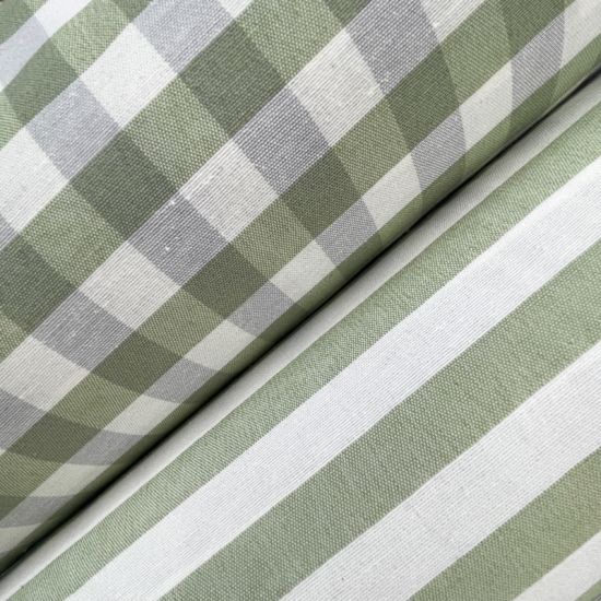 Tela Mariola Verde Trébol y Gris – Combinación Vichy y Raya (Ancho 280 cm)