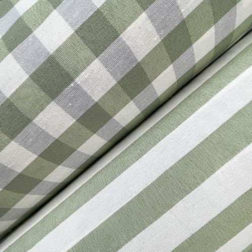 Tela Mariola Verde Trébol y Gris – Combinación Vichy y Raya (Ancho 280 cm)