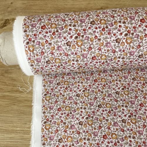 Voile Brunellia Cereza y Caramelo | Algodón Orgánico Tipo Liberty | Traetela