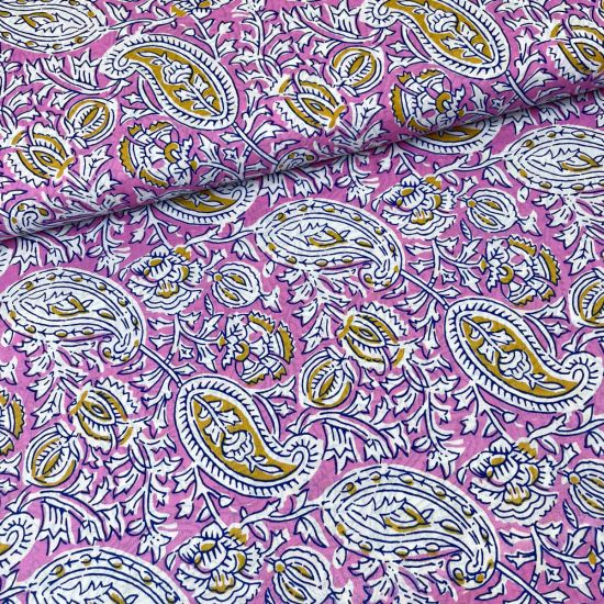 Algodón Blockprint Alma Pasley Rosa y Verde