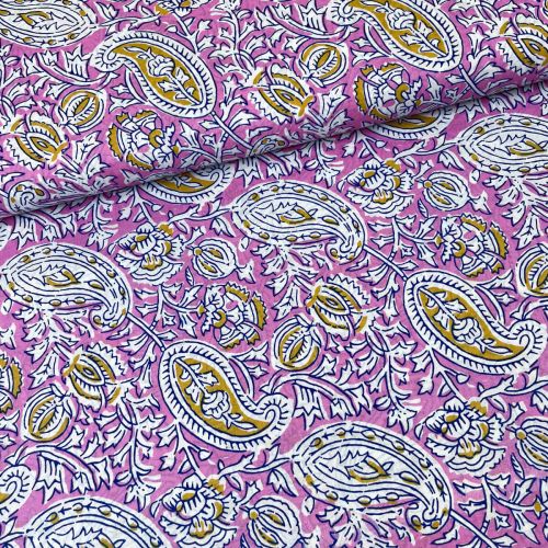 Algodón Blockprint Alma Pasley Rosa y Verde
