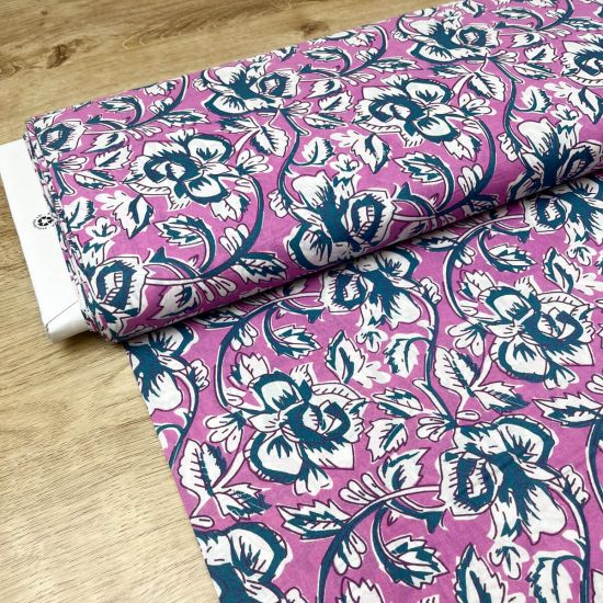Algodón Blockprint Alma Rani Rosa y Verde 1