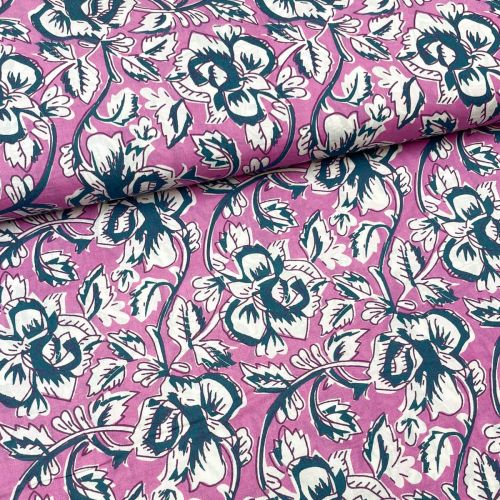 Algodón Blockprint Alma Rani Rosa y Verde