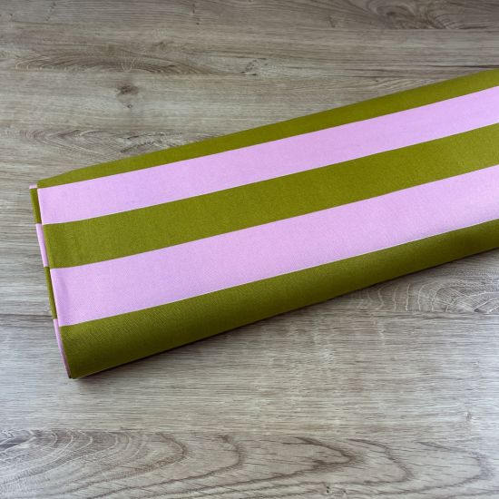 Loneta Canvas Rayas Rosa y Verde Oliva 3