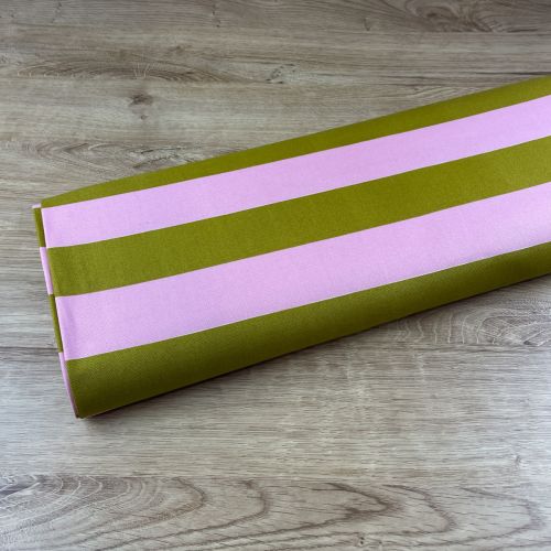 Loneta Canvas Rayas Rosa y Verde Oliva 3