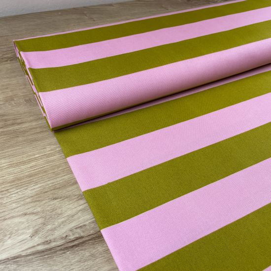 Loneta Canvas Rayas Rosa y Verde Oliva 1