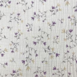 Doble Gasa Muselina Ramas Lila, Beige y Gris