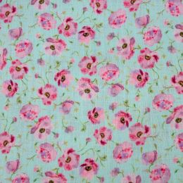 Semilino Verde Menta Flor Fucsia– Efecto Lino