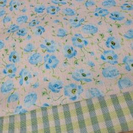 Semilino Beige Flor Azul– Efecto Lino 1 2