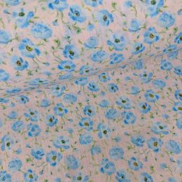 Semilino Beige Flor Azul– Efecto Lino 1