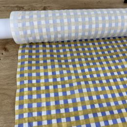 Popelín Vichy Azul y Mostaza 2