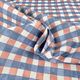 Popelín Vichy Azul y Coral. 2