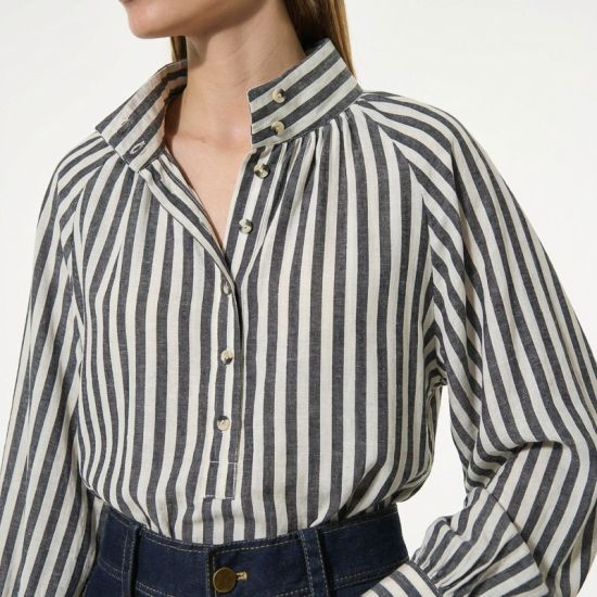 Viscosa Rayas 1 cm Navy. camisa