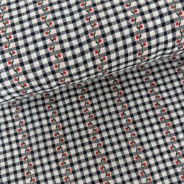 Vichy Jacquard Flores con Cenefa Navy