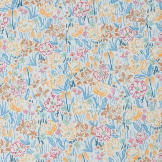Popelín Flores Tavira Azul. Ancho 145 cm