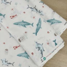 Popelín Sea Life Tiburones y Animales Marinos 2