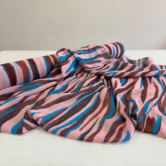Gasa Lola Rayas Abstractas Rosa Empolvado y Azul Petróleo 3