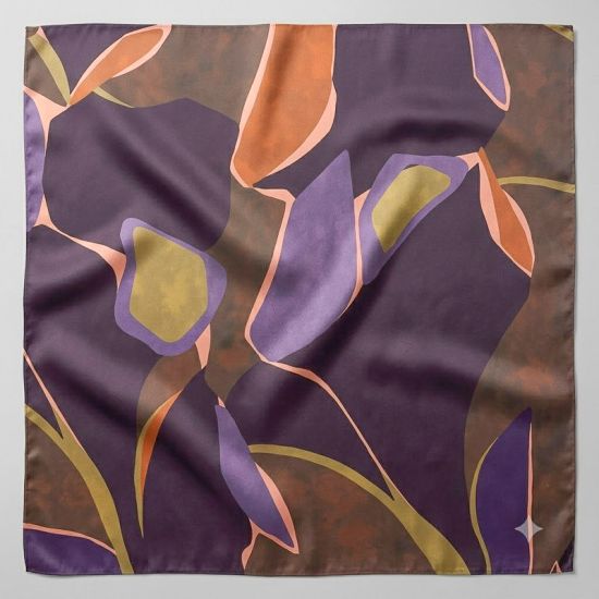 Seda Satén Estampado Abstracto Ciruela y Malva