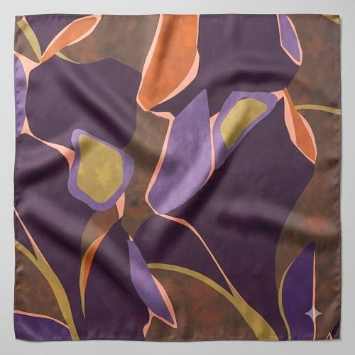 Seda Satén Estampado Abstracto Ciruela y Malva