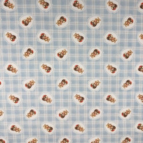 Popelín Infantil Sweet Osito Aviador y Cuadros Azul 1
