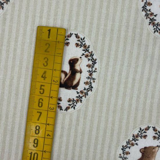 Popelín Infantil Sweet Animales del Bosque y Rayas Beige 3
