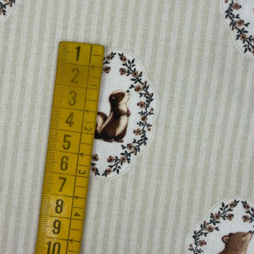 Popelín Infantil Sweet Animales del Bosque y Rayas Beige 3