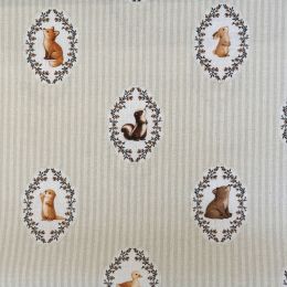 Popelín Infantil Sweet Animales del Bosque y Rayas Beige