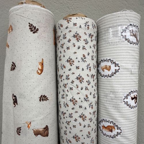 Popelín Infantil Sweet Animales del Bosque y Rayas Beige 5