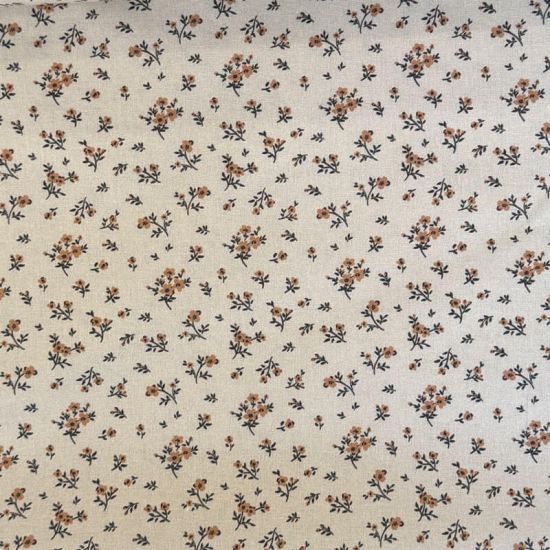 Popelín Infantil Sweet Mini Flores Bosque Beige