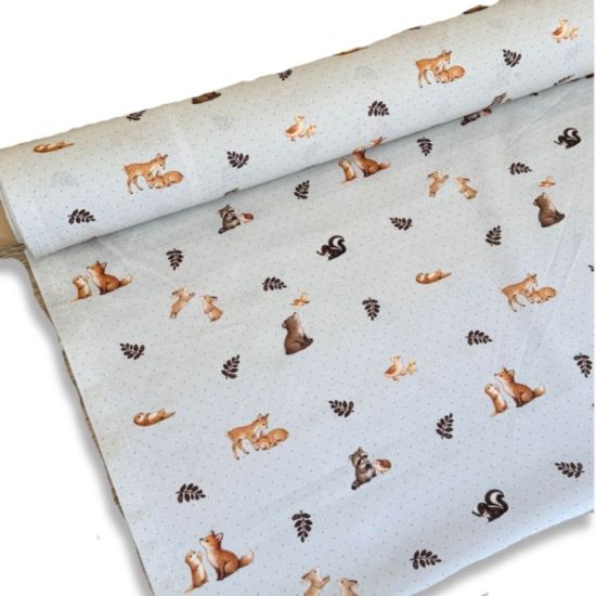 Popelín Infantil Sweet Familias del Bosque Beige 1