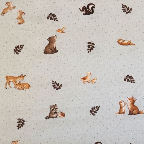 Popelín Infantil Sweet Familias del Bosque Beige