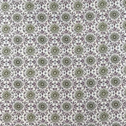 Viyela de Algodón Mosaico Floral Berenjena