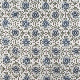 Viyela de Algodón Mosaico Floral Azul