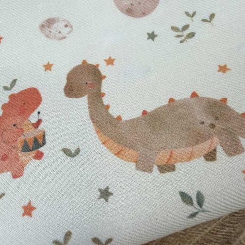 Tela de Algodón Orgánico Dinosaurios Músicos 1