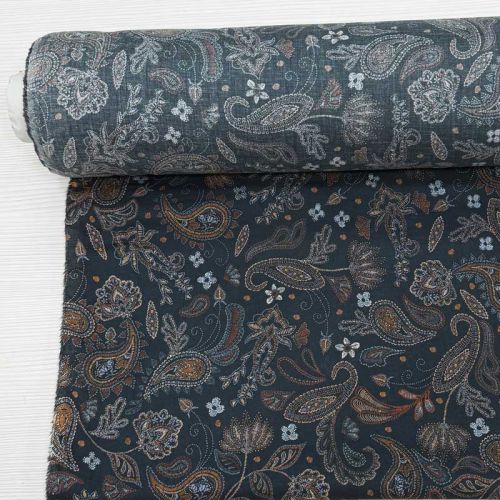Voile Paisley Navy y Teja 1
