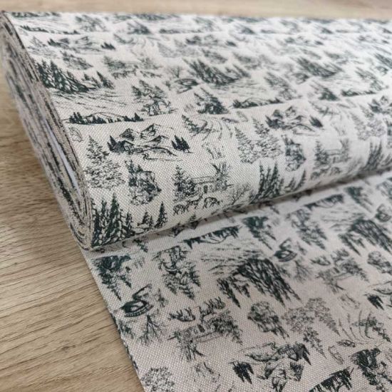 Algodón Aspecto Lino Paisaje Alpino Verde 1