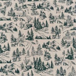 Algodón Aspecto Lino Paisaje Alpino Verde