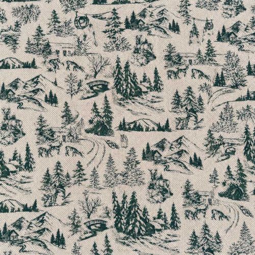 Algodón Aspecto Lino Paisaje Alpino Verde