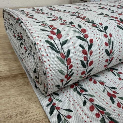 Loneta de Navidad Aspecto Lino – Ramas y Bayas Rojas 2