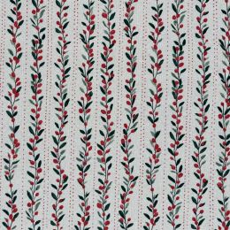 Loneta de Navidad Aspecto Lino – Ramas y Bayas Rojas
