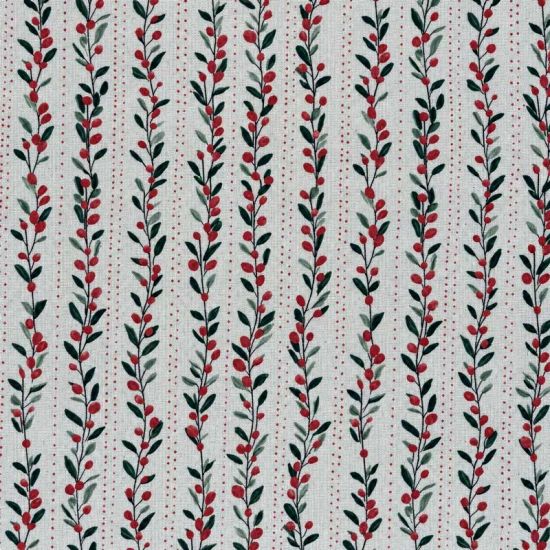 Loneta de Navidad Aspecto Lino – Ramas y Bayas Rojas